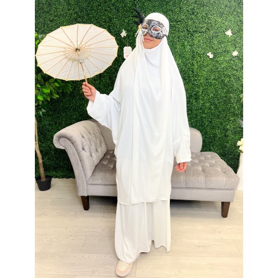 Jilbab jupe blanc pure soie de medine